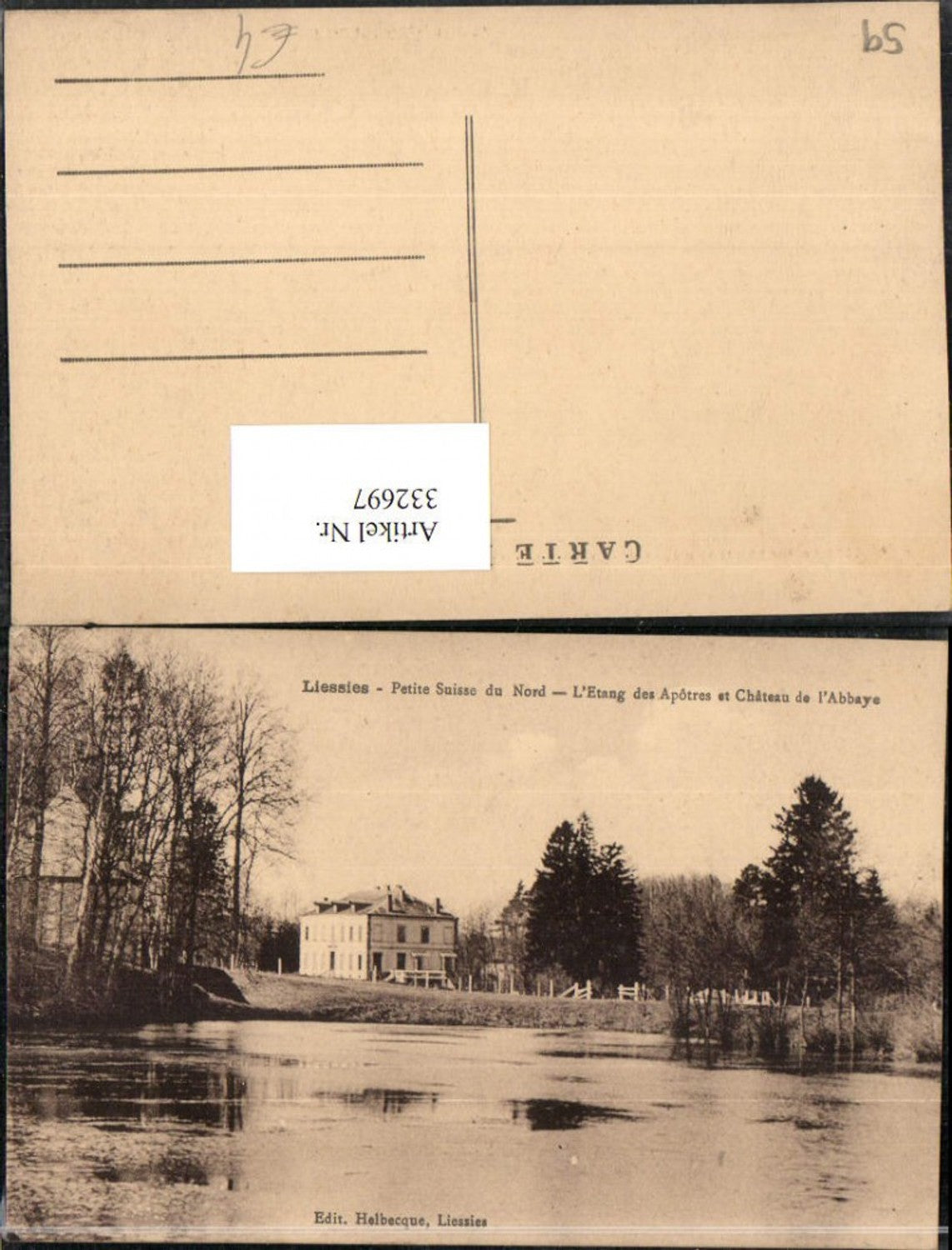 332697,Nord-Pas-de-Calais Nord Liessies L'etang des Apotres et Chateau de l'Abbaye Schloss