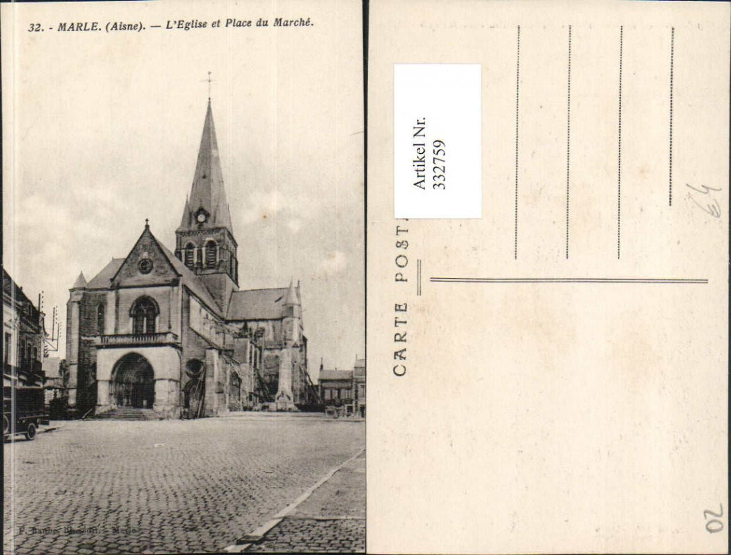 332759,Picardie Aisne Marle L'Eglise et Place du Marche Kirche