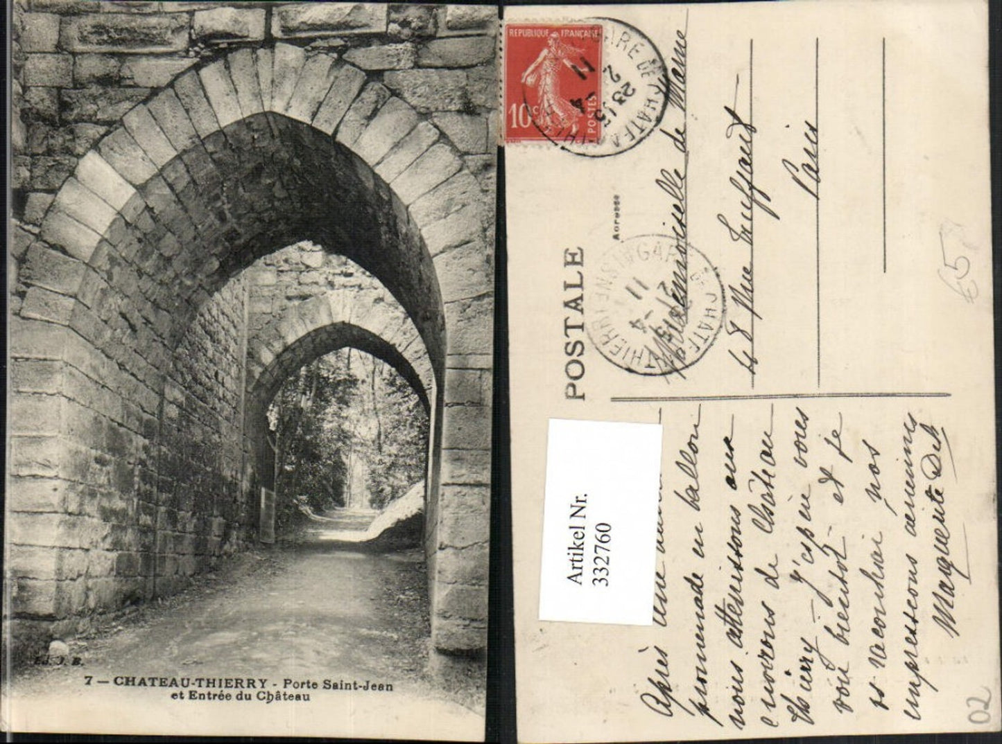 332760,Picardie Aisne Chateau-Thierry Porte Saint-Jean et Entree du Chateau Schlosseingang