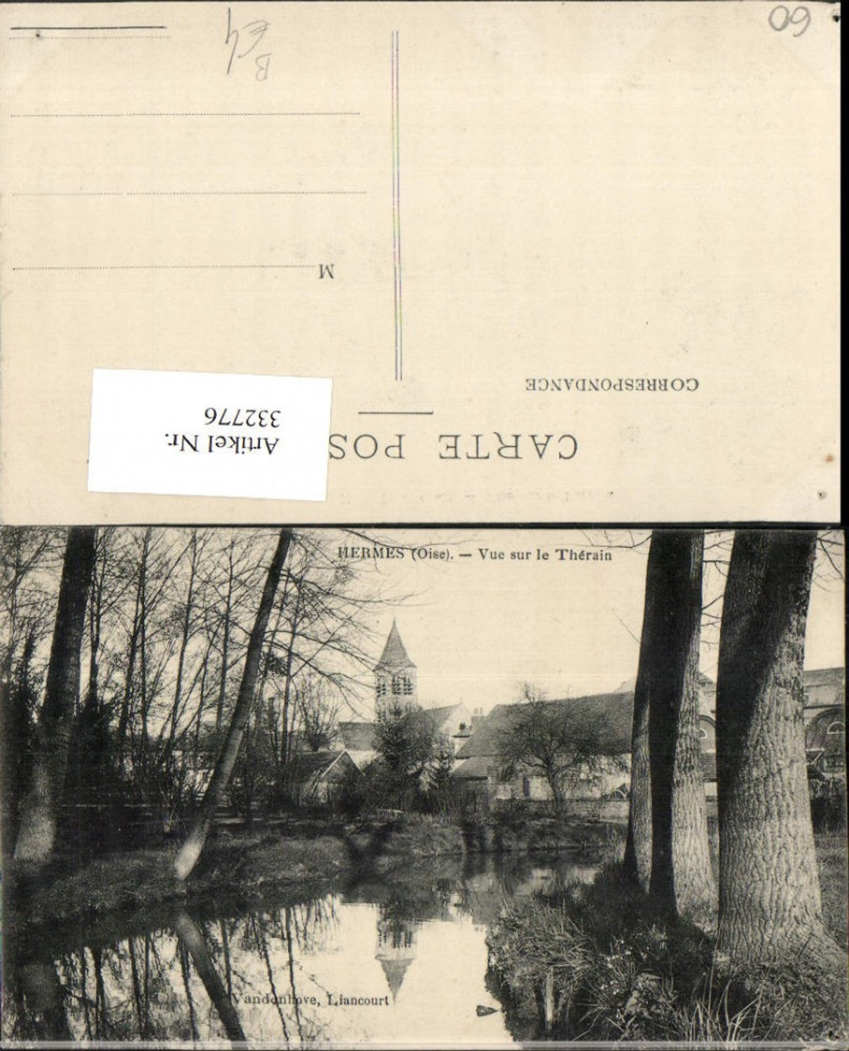 332776,Picardie Oise Hermes Vue sur le Therain Fluss Kirchenturm