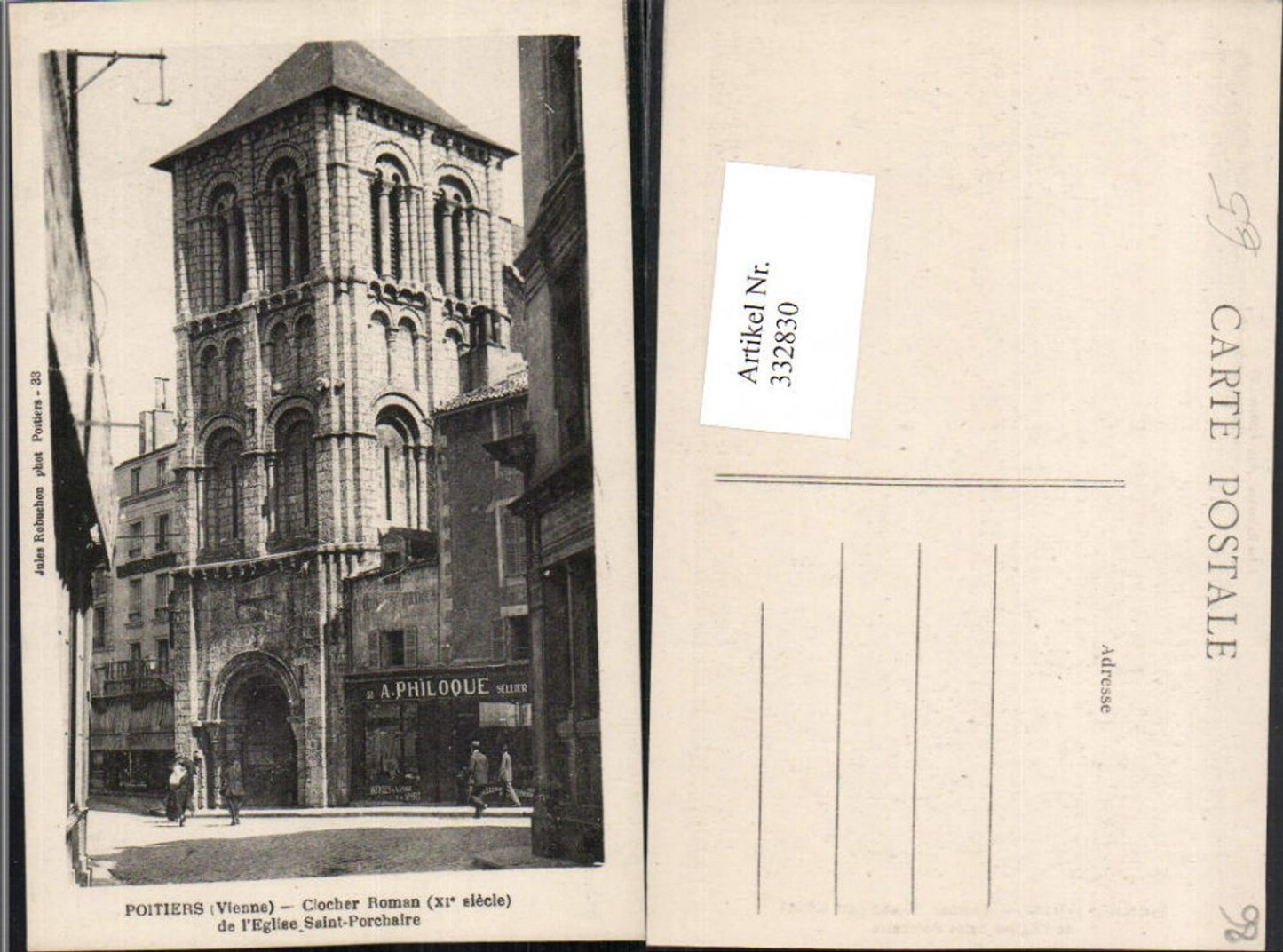 332830,Poitou-Charentes Vienne Poitiers Clocher Roman de l'Eglise Saint-Porchaire bell tower