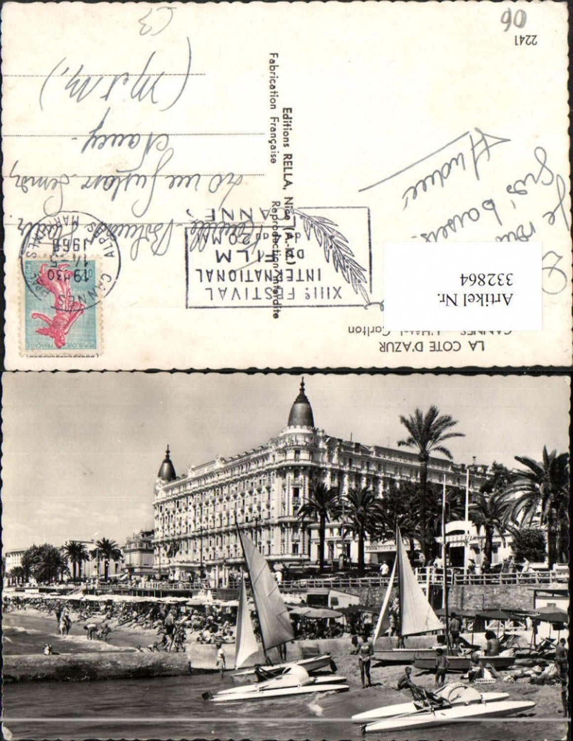 332864,Provence-Alpes-Cote-Azur Alpes-Maritimes Cannes L'Hotel Carlton Strand Segelboote
