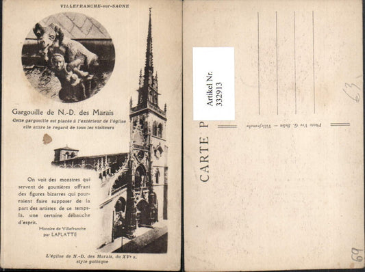 332913,Rhone-Alpes Rhone Villefranche-sur-Saone Gargouille Notre-Dame des Marais Kirche Text