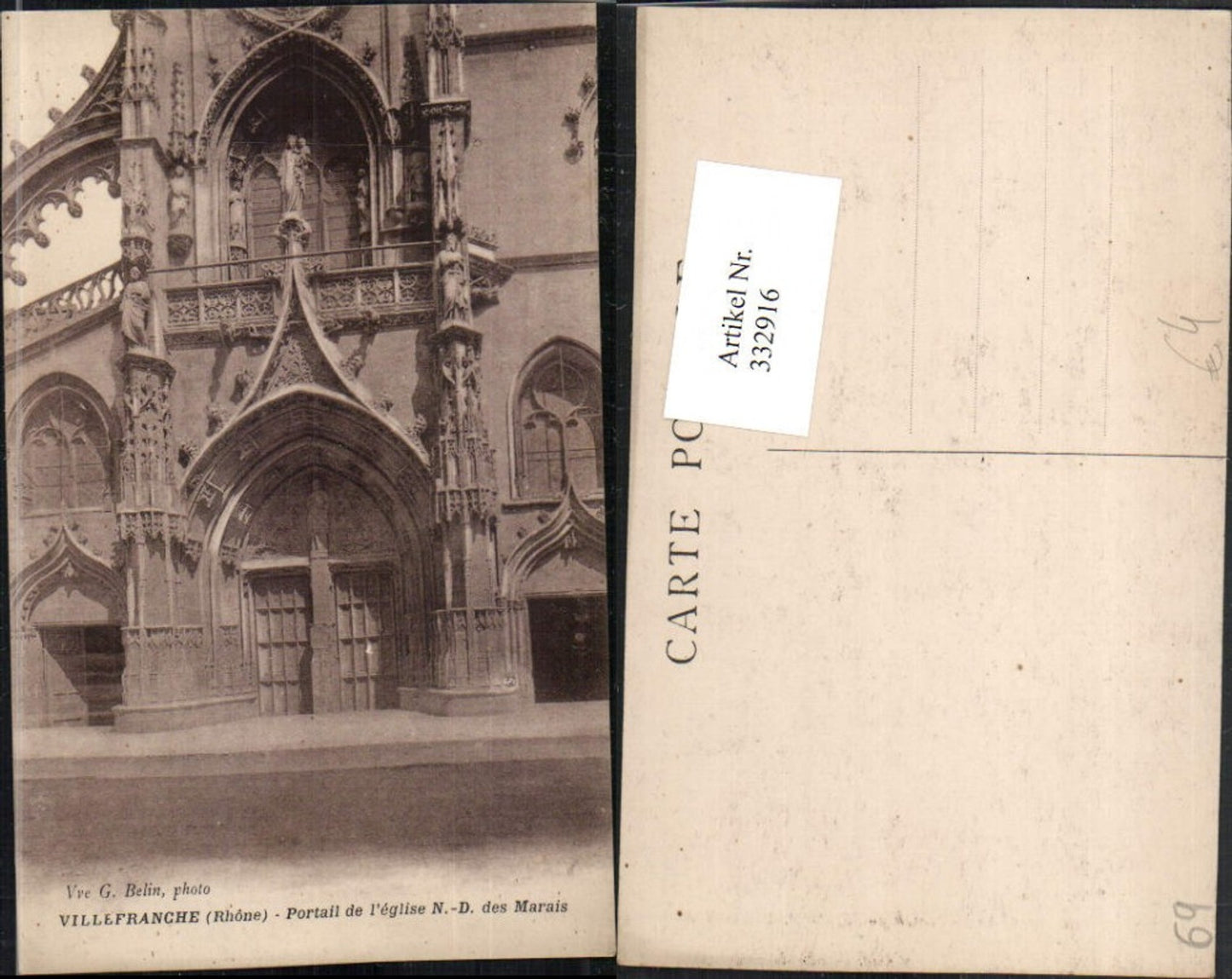 332916,Rhone-Alpes Rhone Villefranche Portail de l'Eglise Notre-Dame des Marais Kirchenportal
