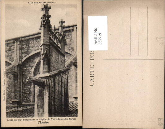 332919,Rhone-Alpes Rhone Villefranche Gargouilles de l'Eglise de Notre-Dame des Marais L'Avarice