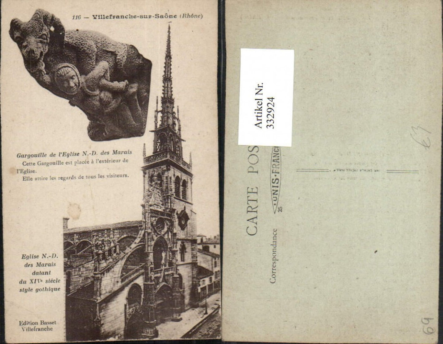 332924,Rhone-Alpes Rhone Villefranche-sur-Saone Gargouille Eglise Notre-Dame des Marais Kirche