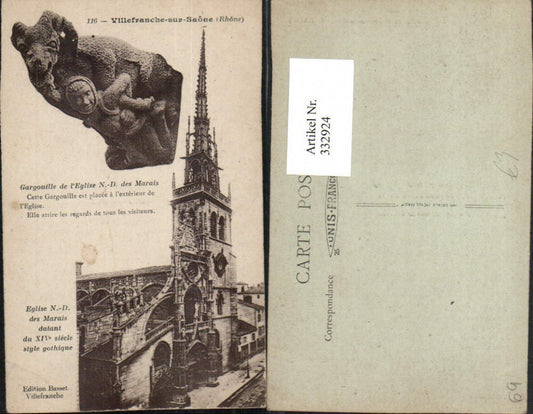 332924,Rhone-Alpes Rhone Villefranche-sur-Saone Gargouille Eglise Notre-Dame des Marais Kirche
