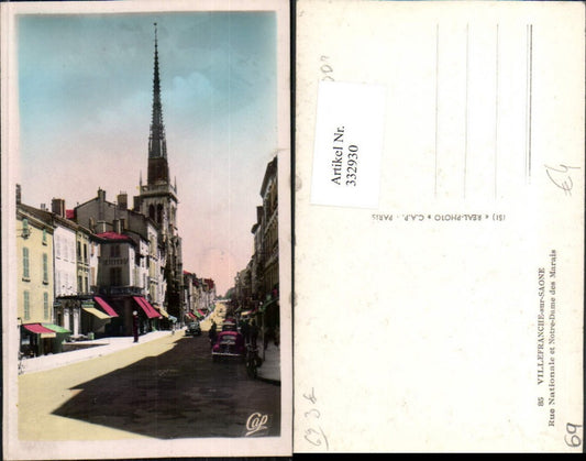 332930,Rhone-Alpes Rhone Villefranche-sur-Saone Rue Nationale et Notre-Dame Straßenansicht Kirche