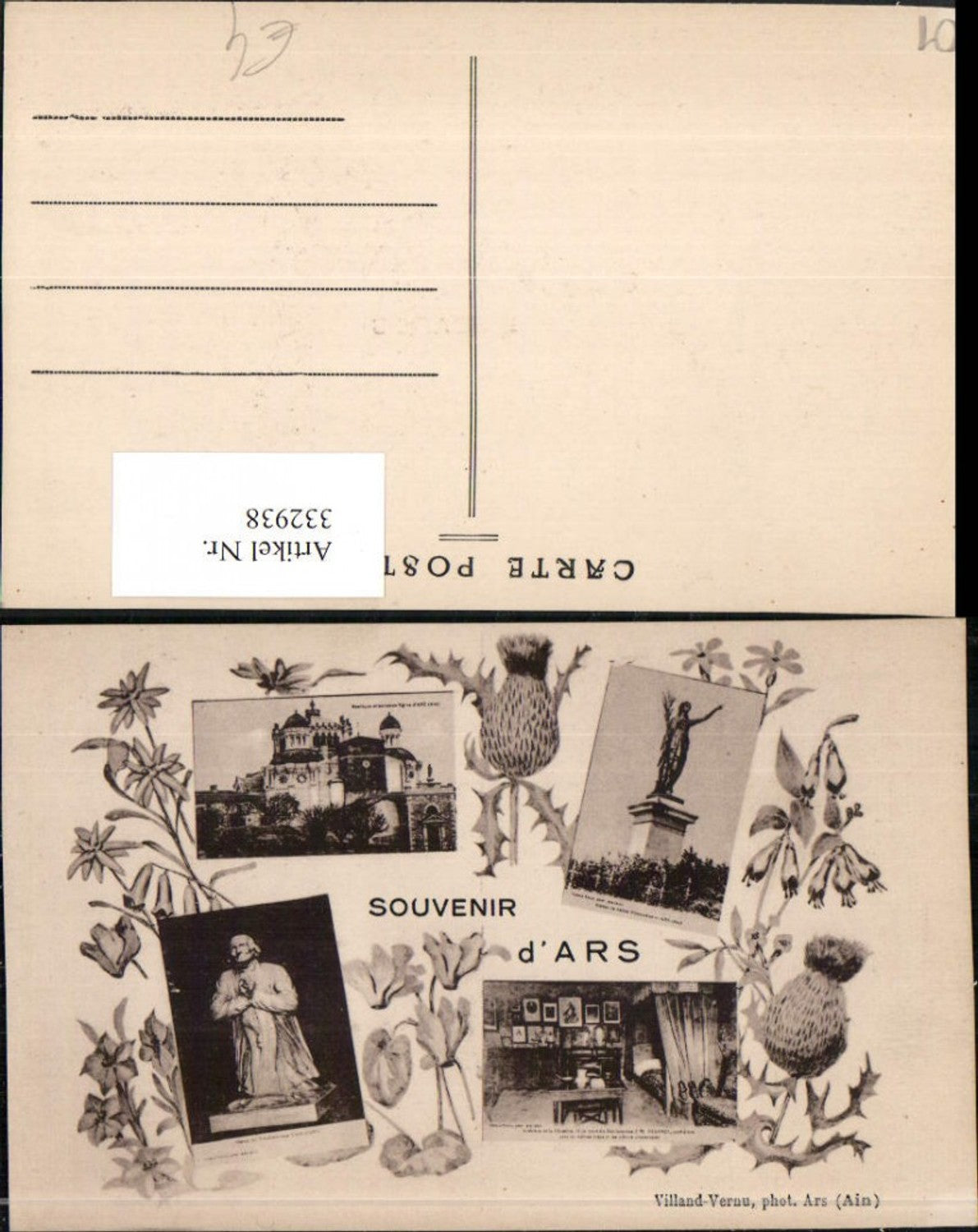 332938,Rhone-Alpes Ain Ars Kirche Denkmal Statue Schlafzimmer Mehrbildkarte Blumen