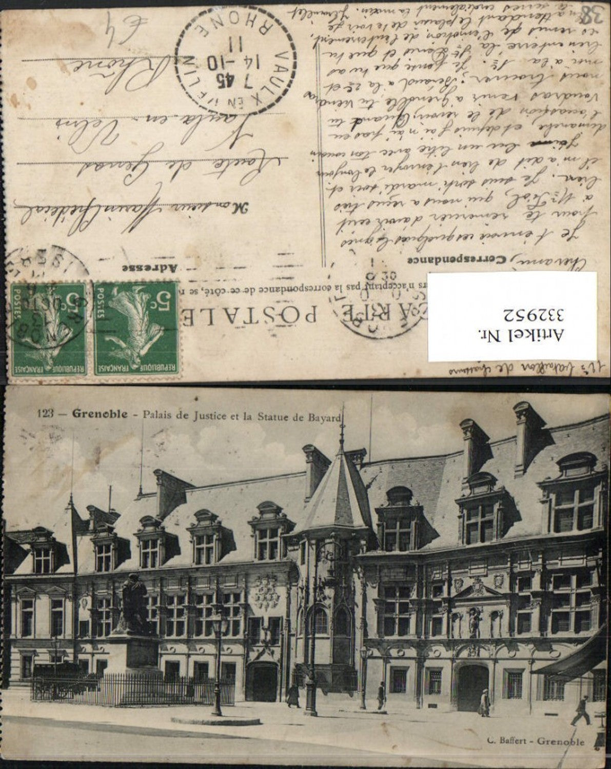 332952,Rhone-Alpes Isere Grenoble Palais de Justice et la Statue de Bayard Justizpalast Denkmal