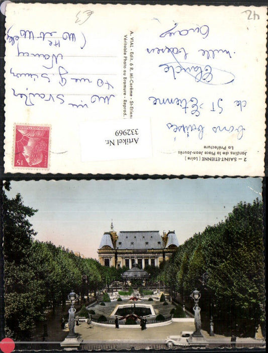 332969,Rhone-Alpes Loire Saint-Etienne Jardins de la Place Jean-Jaures Prefecture Gebäude