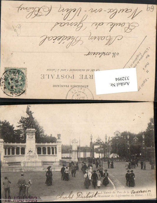 332994,Rhone-Alpes Rhone Lyon L'Entree du Parc de la Tete d'Or Monument Legionnaires