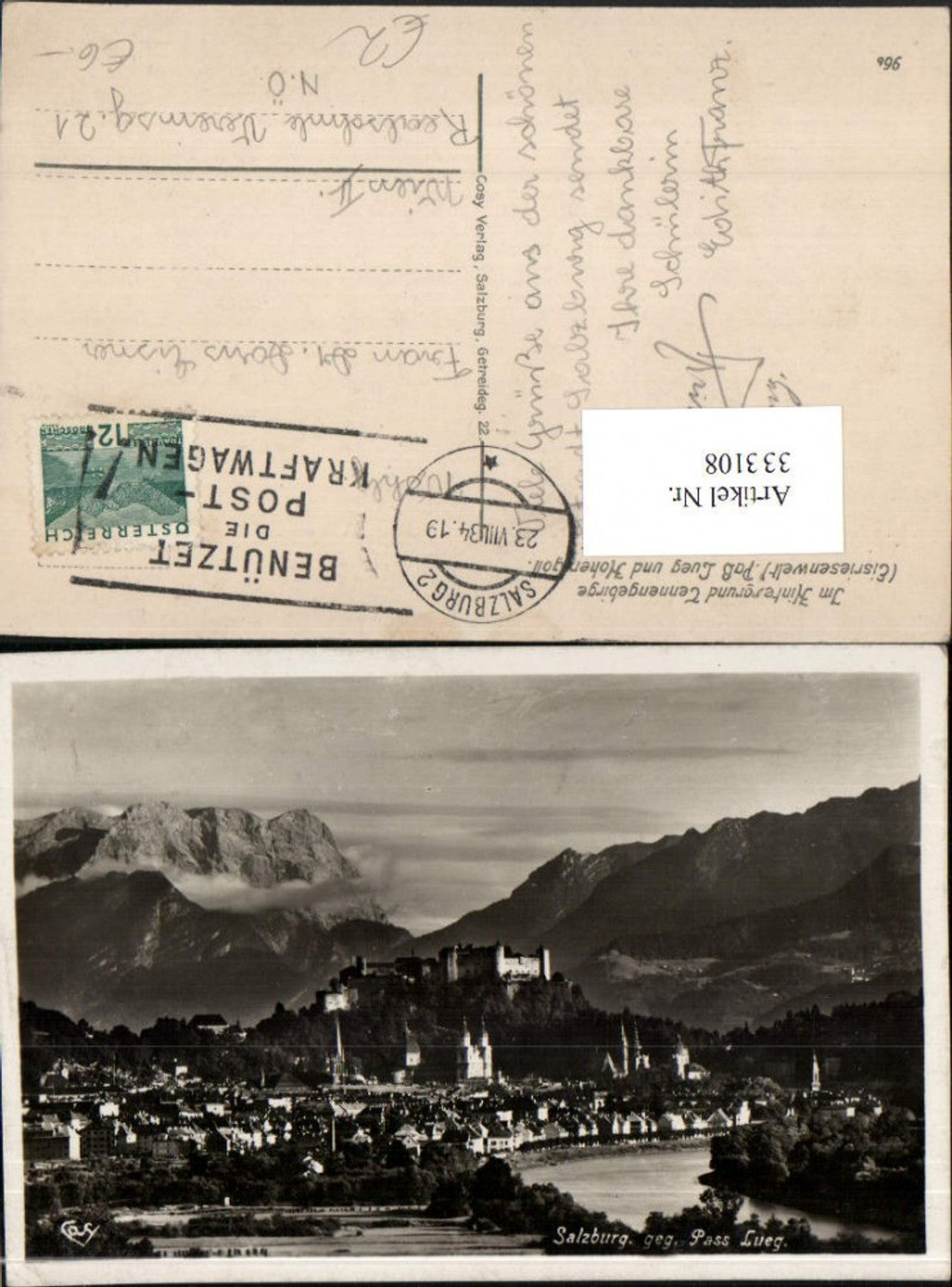 333108,Salzburg Totale m. Festung geg. Pass Lueg Bergkulisse pub Cosy