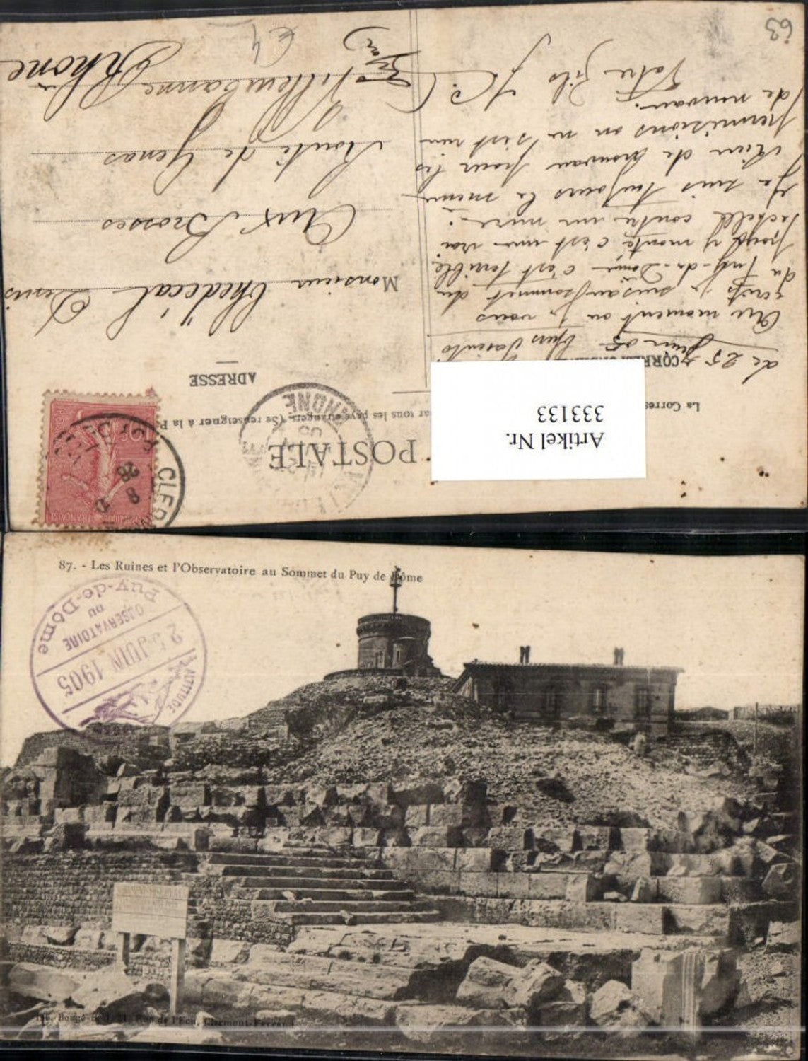 333133,Auvergne Puy-de-Dome Les Ruines et Observatoire au Sommet du Puy de Dome Ruine