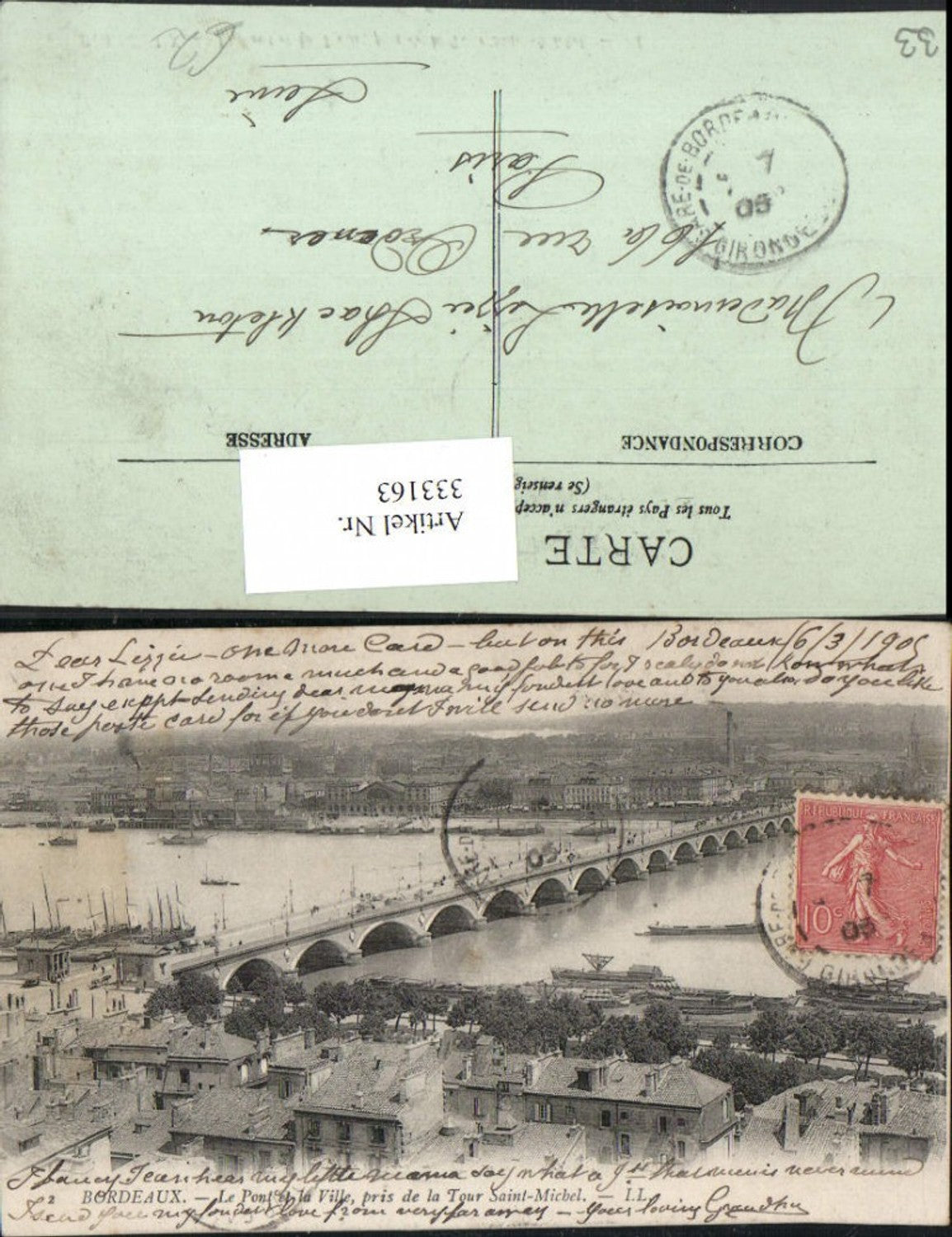333163,Aquitanien Gironde Bordeaux Pont et la Ville pris de la tour Saint-Michel Brücke