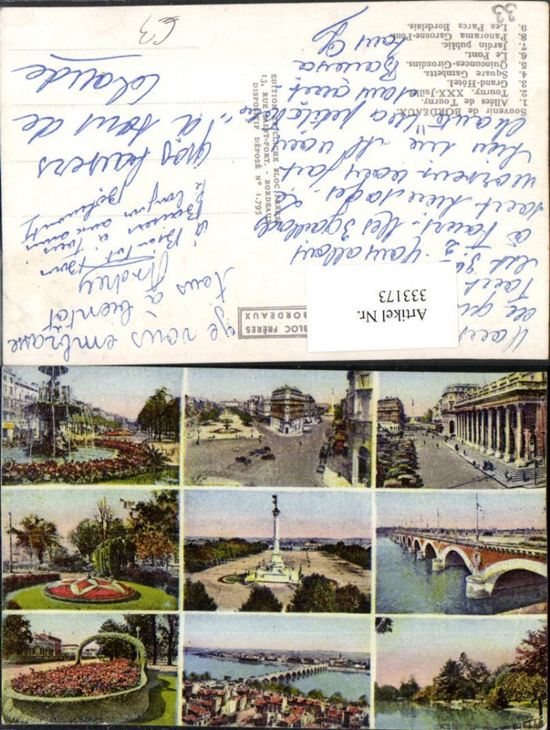 333173,Aquitanien Gironde Bordeaux Tourny Grand-Hotel Pont Jardin public Mehrbildkarte