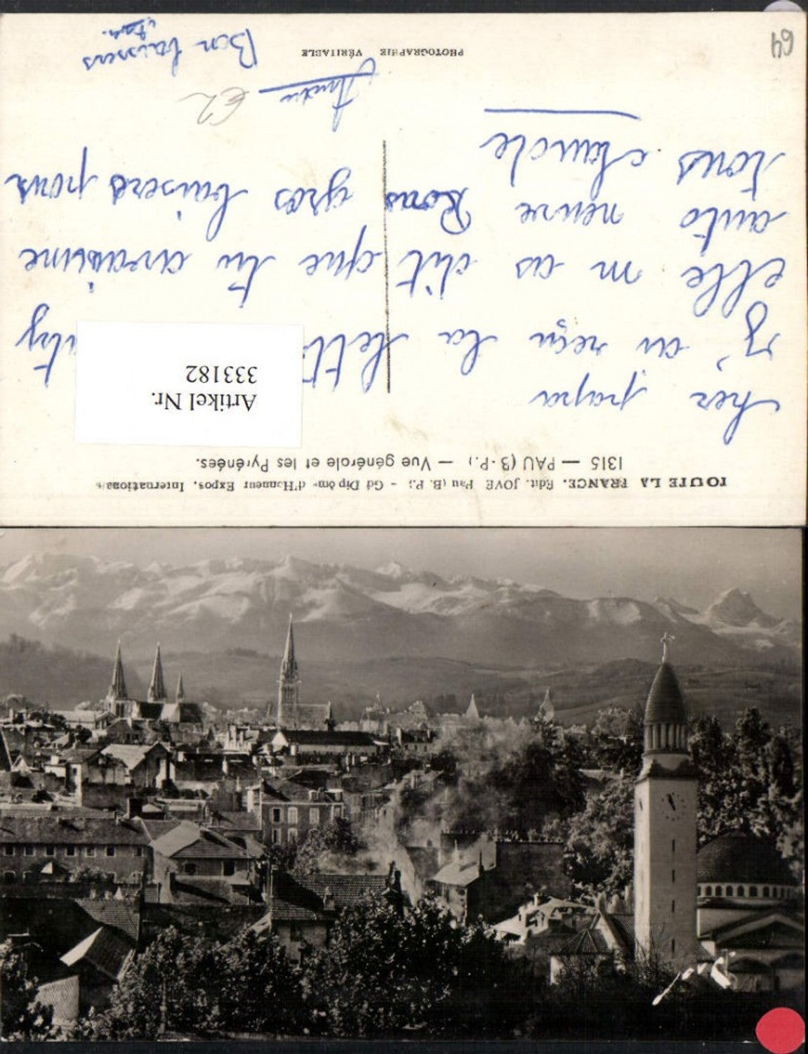 333182,Aquitanien Pyrenees-Atlantiques Pau Vue Generale et les Pyrenees Totale Bergkulisse
