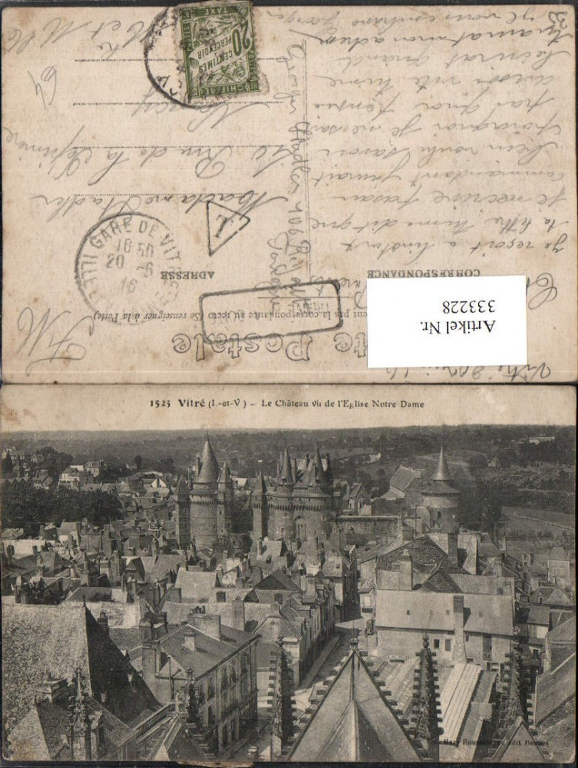 333228,Bretagne Ille-et-Vilaine Vitre Le Chateau vu de l'Eglise Notre-Dame Schloss