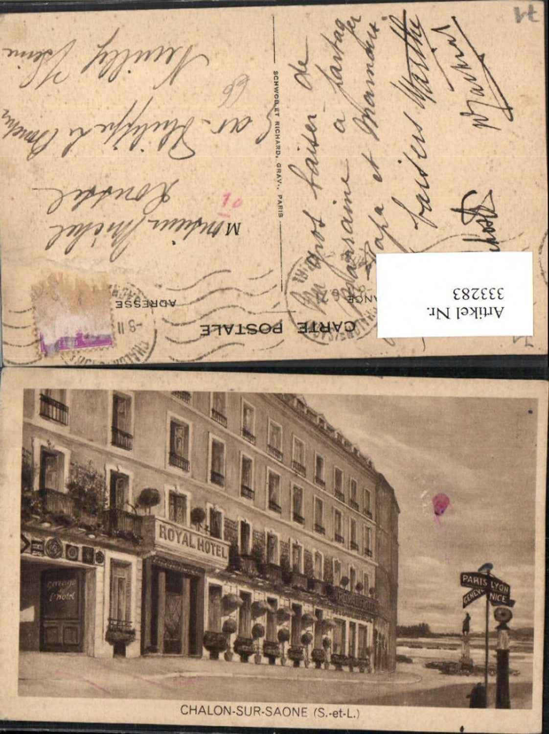 333283,Burgund Saone-et-Loire Chalon-sur-Saone Royal Hotel Wegweiser