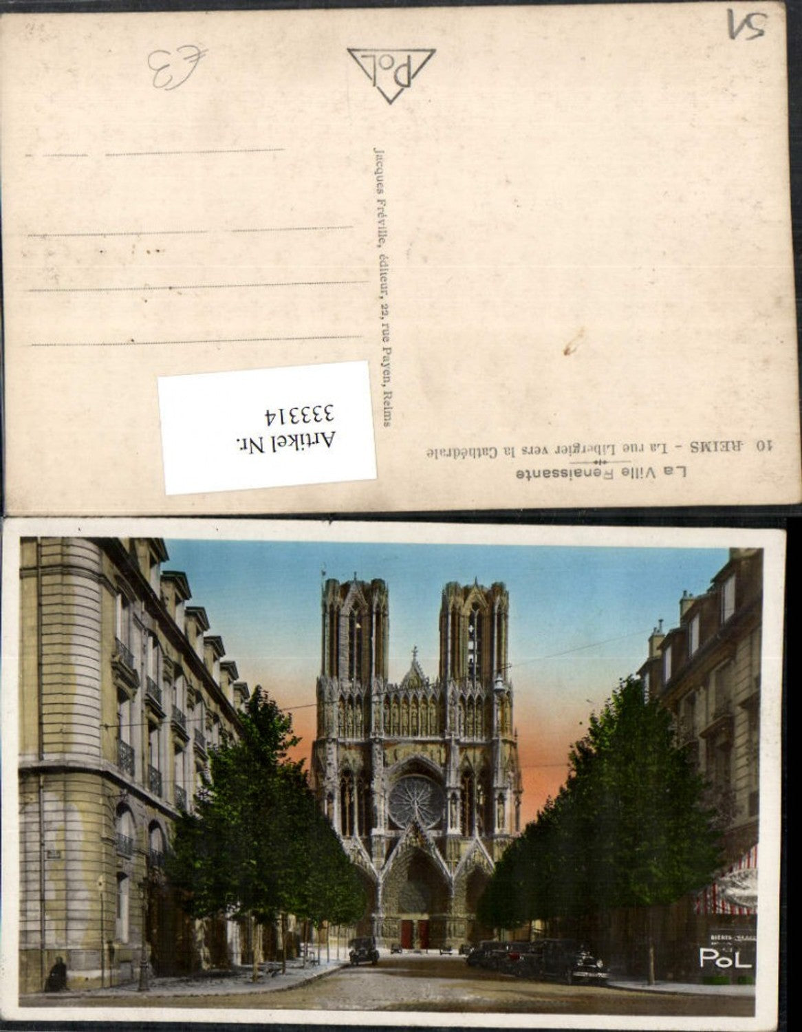 333314,Champagne-Ardenne Marne Reims La rue Libergier vers la Cathedrale Kirche