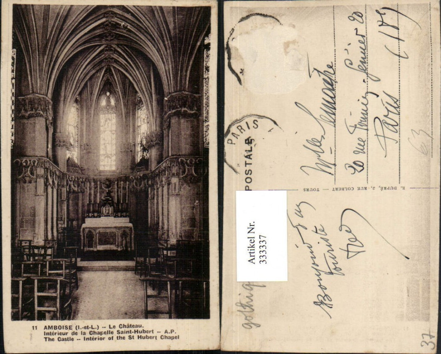 333337,Centre Indre-et-Loire Amboise Le Chateau Chapelle Saint-Hubert Schlosskapelle Interieur