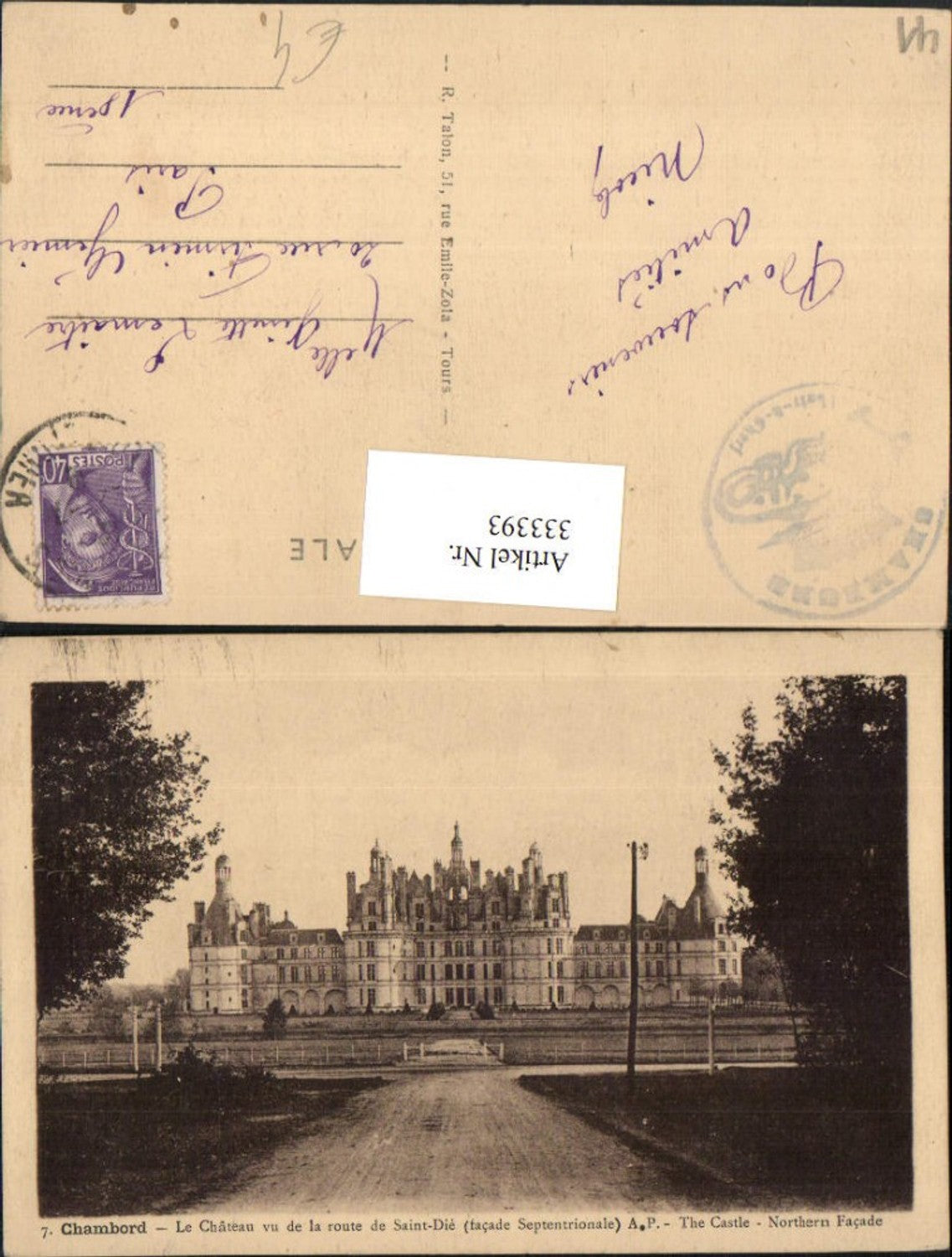 333393,Centre Loire-et-Cher Chambord Le Chateau vu de la route de Saint-Die Schloss