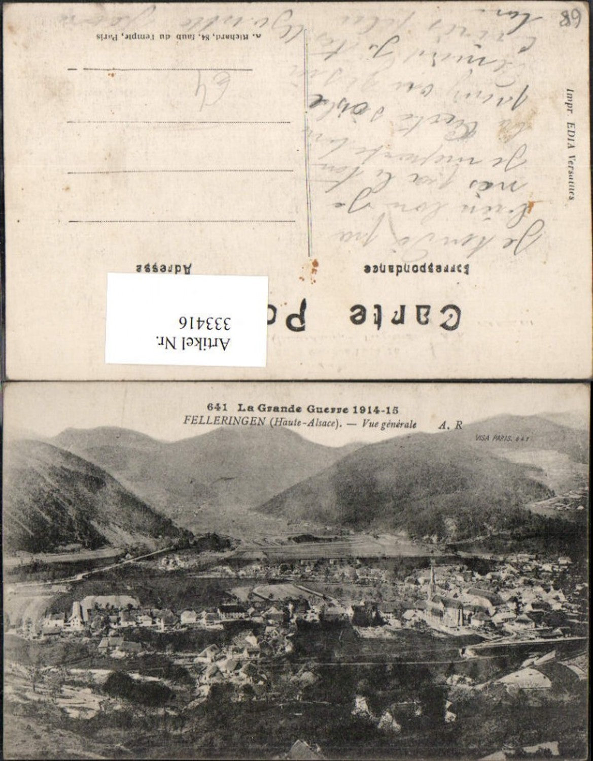 333416,Elsass Haut-Rhin Felleringen Vue generale Totale