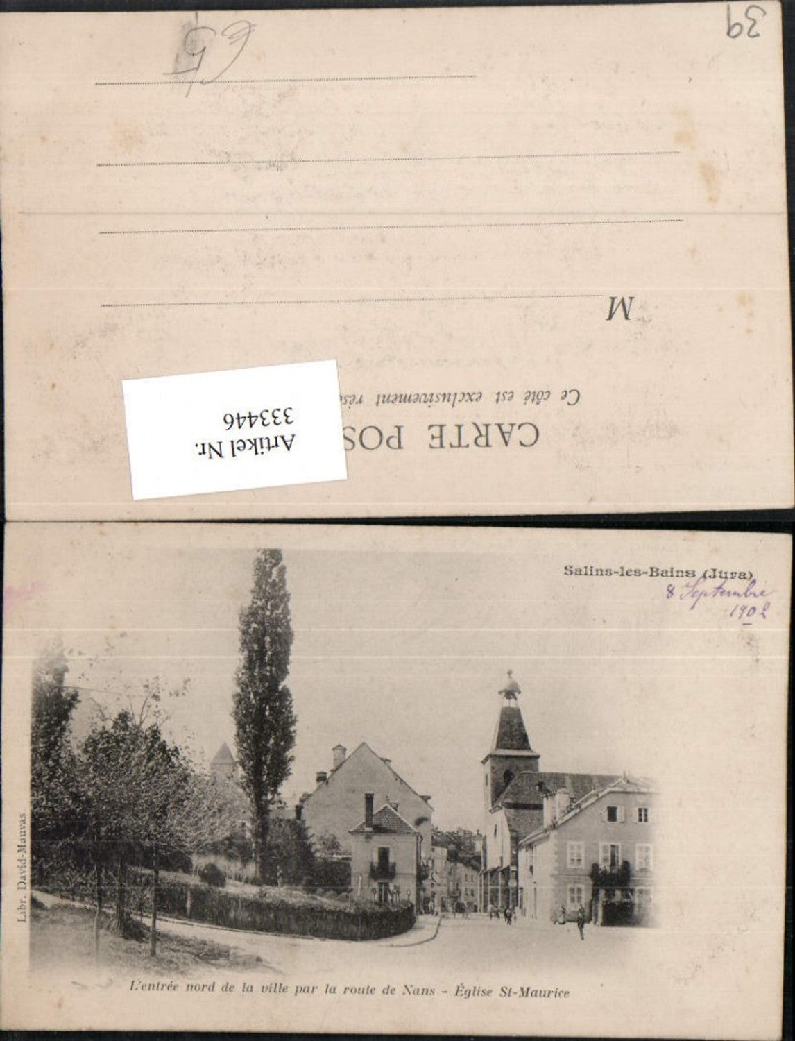 333446,Franche-Comte Jura Salins-les-Bains L'entree nord Eglise St-Maurice Kirche Straßenansicht