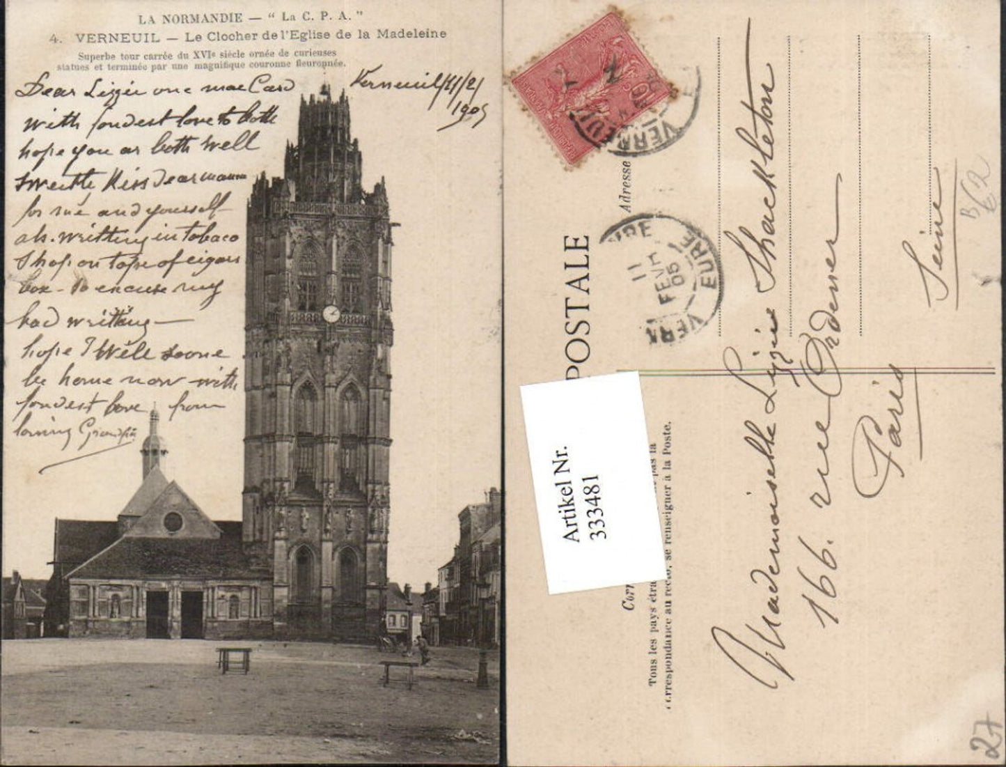 333481,Haute-Normandie Eure Verneuil Le Clocher de l'Eglise de la Madeleine Kirche Turm