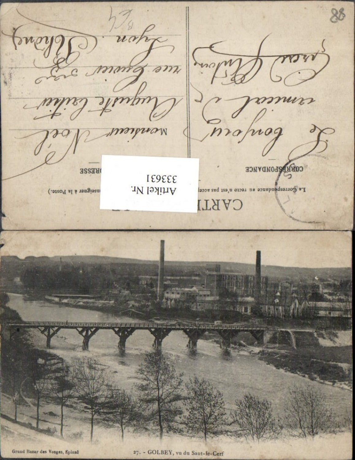 333631,Lothringen Vosges Golbey vu du Saut-le-Cerf Brücke Fabrik