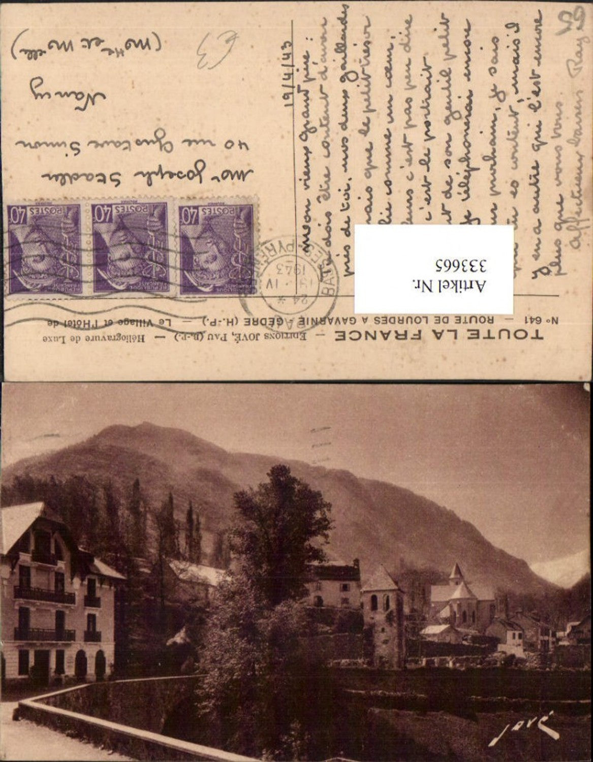 333665,Midi-Pyrenees Hautes-Pyrenees Route de Lourdes a Gavarnie Gedre Village et Hotel de Grotte