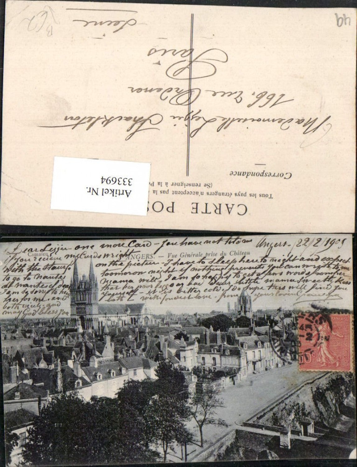 333694,Pays de la Loire Maine-et-Loire Angers Vue Generale prise du Chateau Totale Kirche