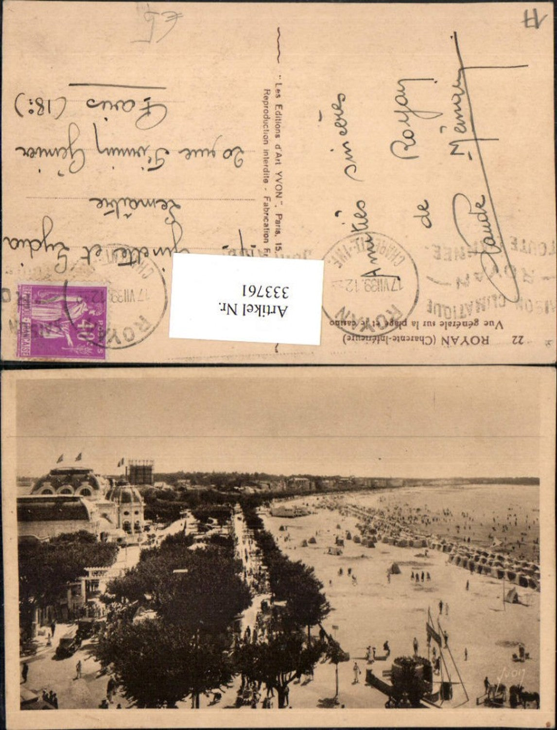 333761,Poitou-Charentes Charente-Maritime Royan Vue generale sur la plage et le Casino Strand