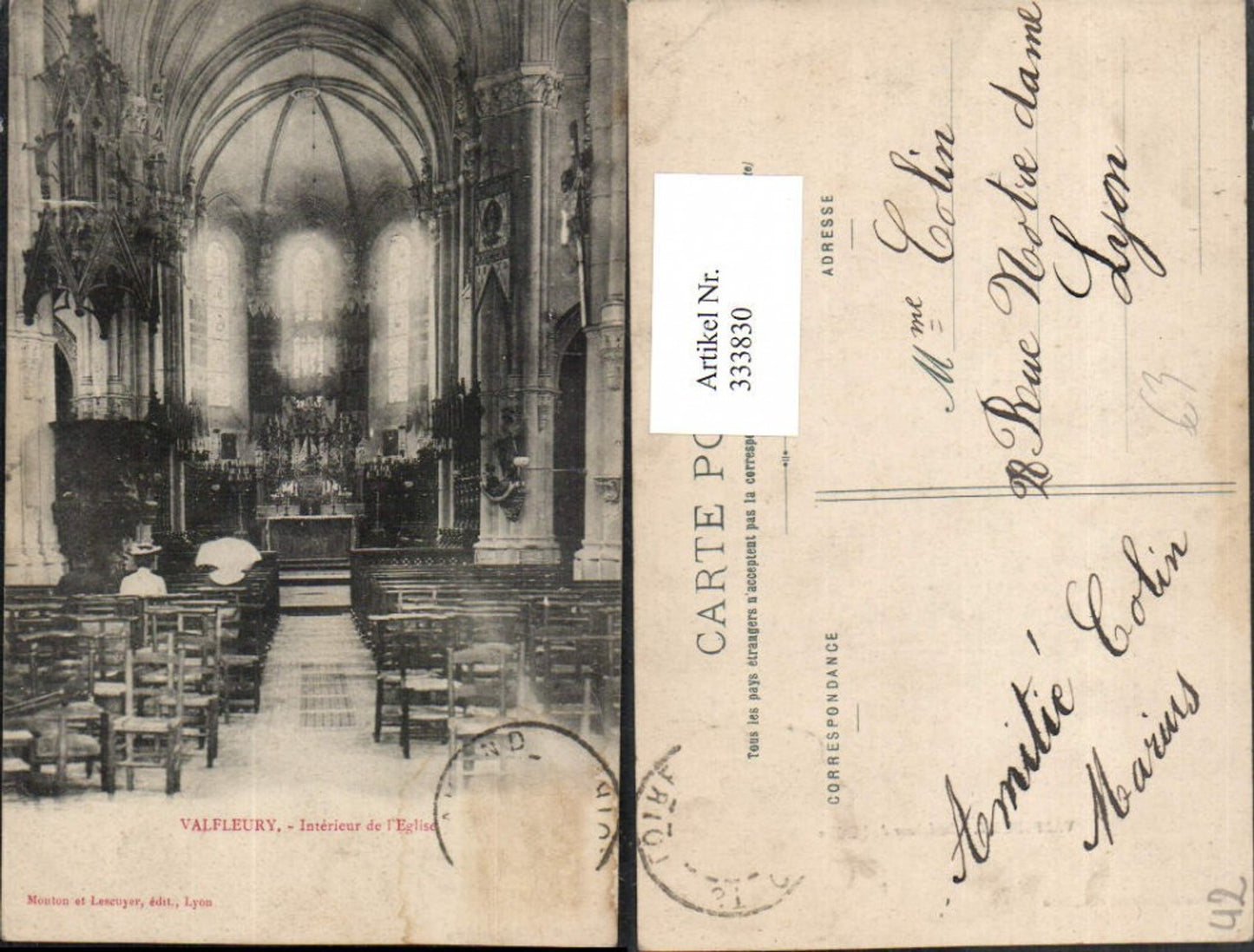 333830,Rhone-Alpes Loire Valfleury Interieur de l'Eglise Kirche