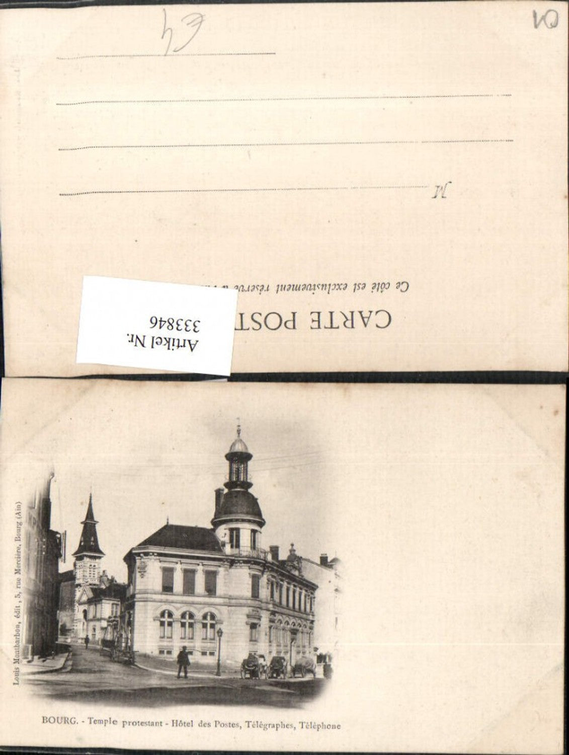 333846,Rhone-Alpes Ain Bourg Temple protestant Hotel des Postes Kirche Postamt