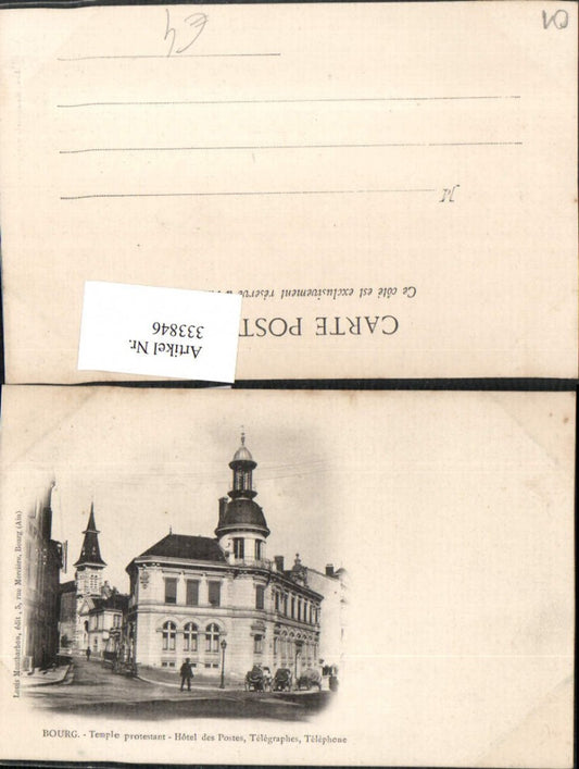 333846,Rhone-Alpes Ain Bourg Temple protestant Hotel des Postes Kirche Postamt