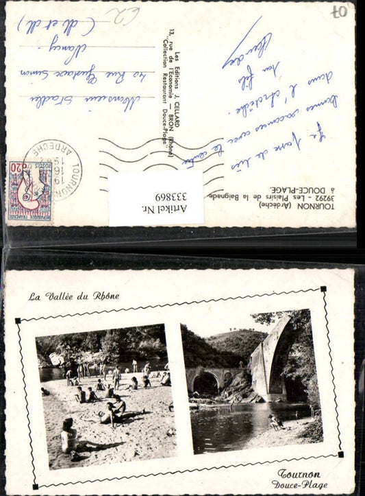 333869,Rhone-Alpes Ardeche Touron Les Plaisirs de la Baignade a Douce-Plage Strandbad Brücke