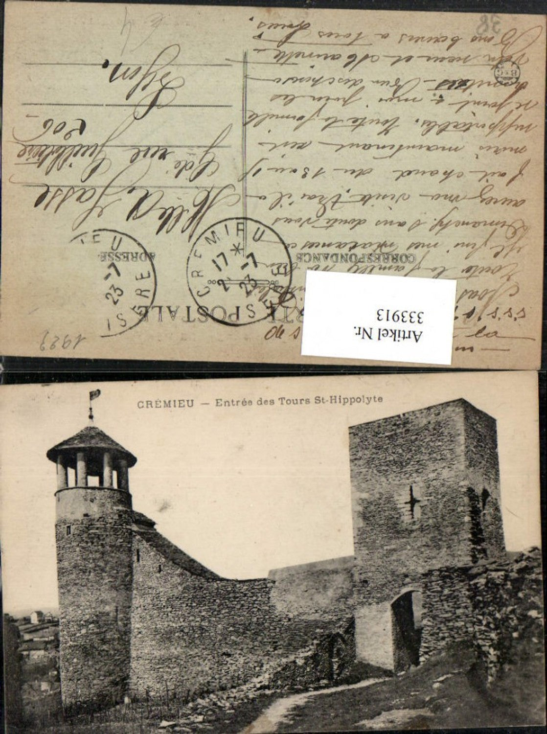 333913,Rhone-Alpes Isere Cremieu Entree des Tours St-Hippolyte Turm