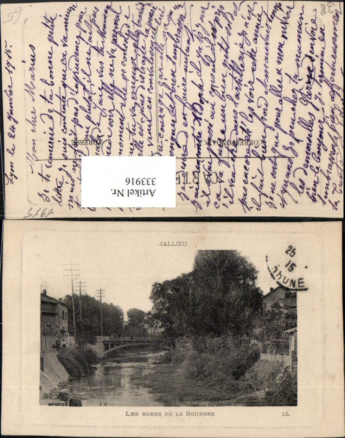 333916,Rhone-Alpes Isere Jallieu Les Bords de la Bourbre Fluss Brücke Präge Passepartout