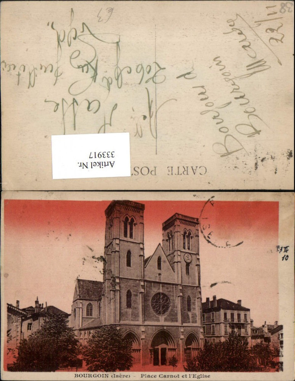 333917,Rhone-Alpes Isere Bourgoin Place Carnot et l'Eglise Kirche