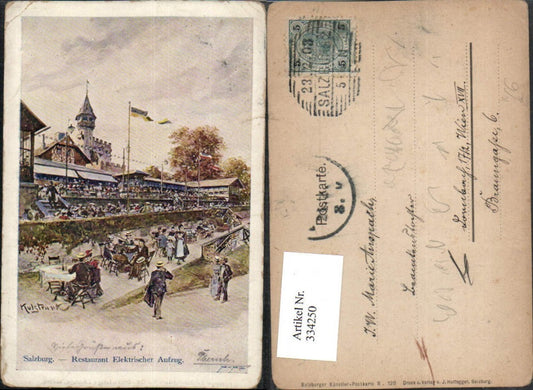 334250,Künstler AK Kulstrunk Salzburg Restaurant Elektrischer Aufzug