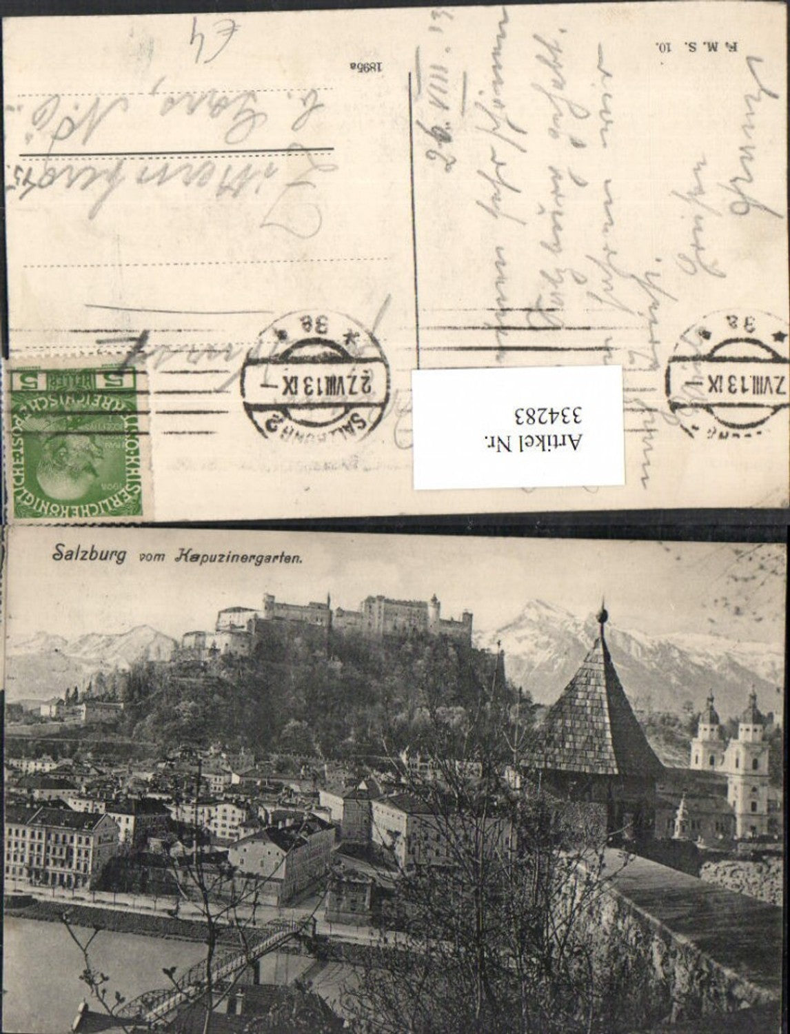 334283,Salzburg Teilansicht m. Festung vom Kapuzinerberg