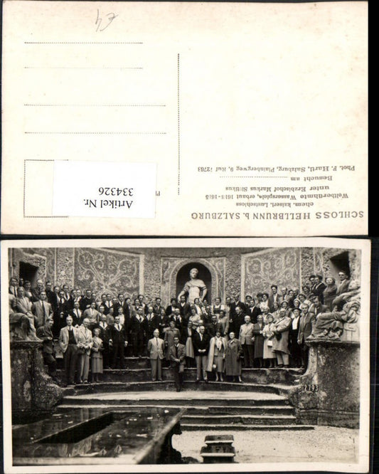 334326,Foto AK Salzburg Schloss Hellbrunn Wasserspiele Gruppenbild