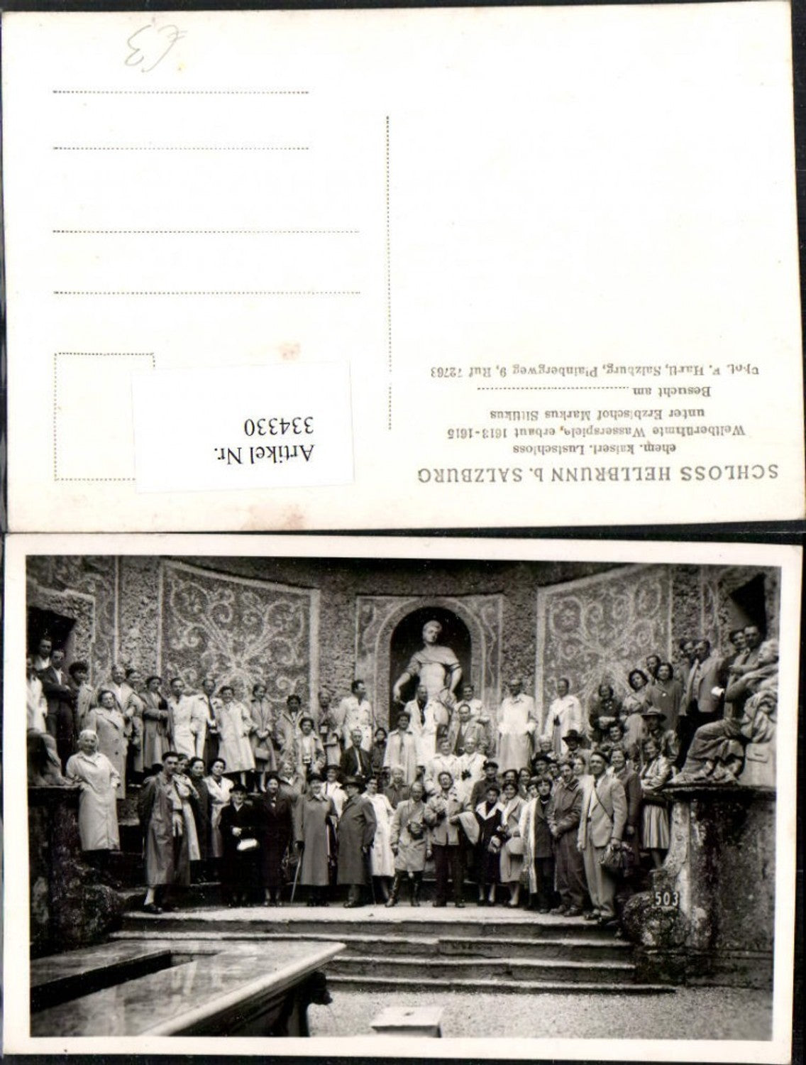 334330,Foto AK Salzburg Schloss Hellbrunn Wasserspiele Gruppenbild