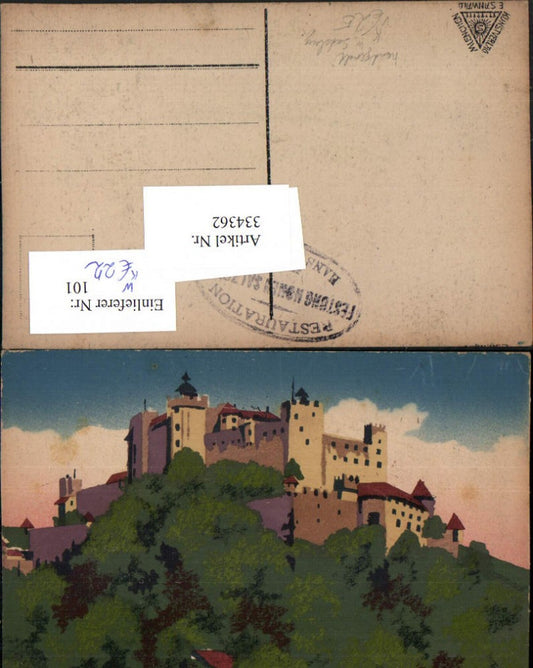 334362,Künstler AK Handgemalt Salzburg Festung Hohensalzburg pub E. Sanwald München