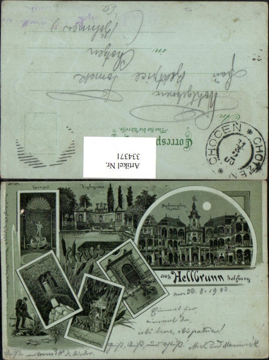 334371,Mond Litho Salzburg Hellbrunn Grotten Mech. Theater Mehrbildkarte pub Regel & Krug 699