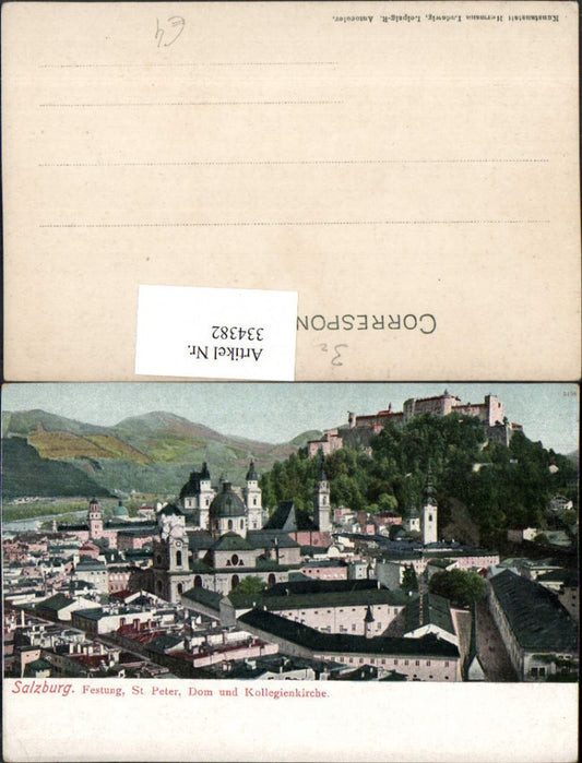 334382,Salzburg Teilansicht m. Festung St. Peter Dom u. Kollegienkirche