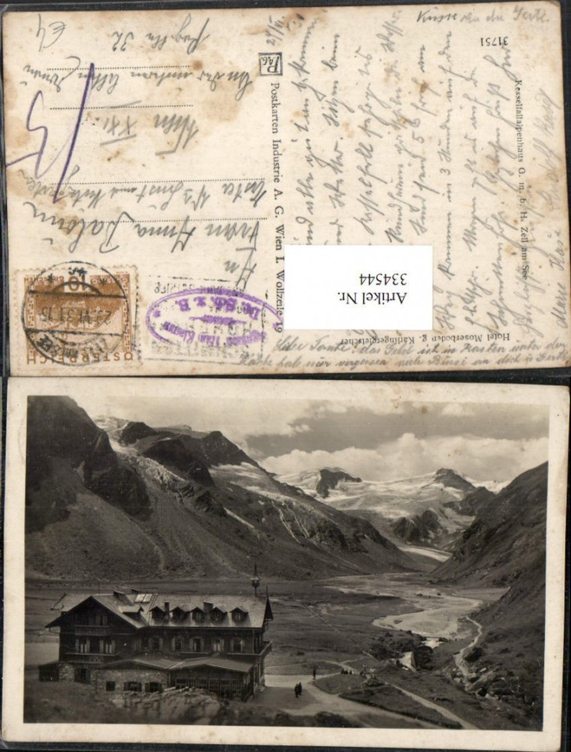 334544,Hotel Mooserboden geg. Karlingergletscher b. Kaprun Bergkulisse