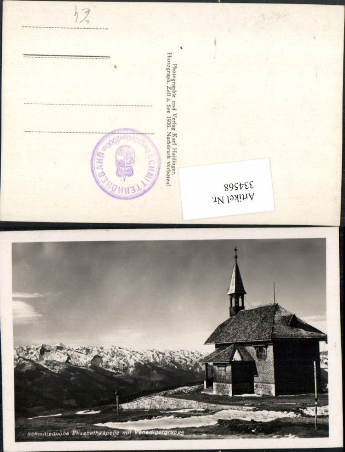 334568,Schmittenhöhe b. Zell am See Elisabethkapelle m. Venedigergruppe Bergkulisse