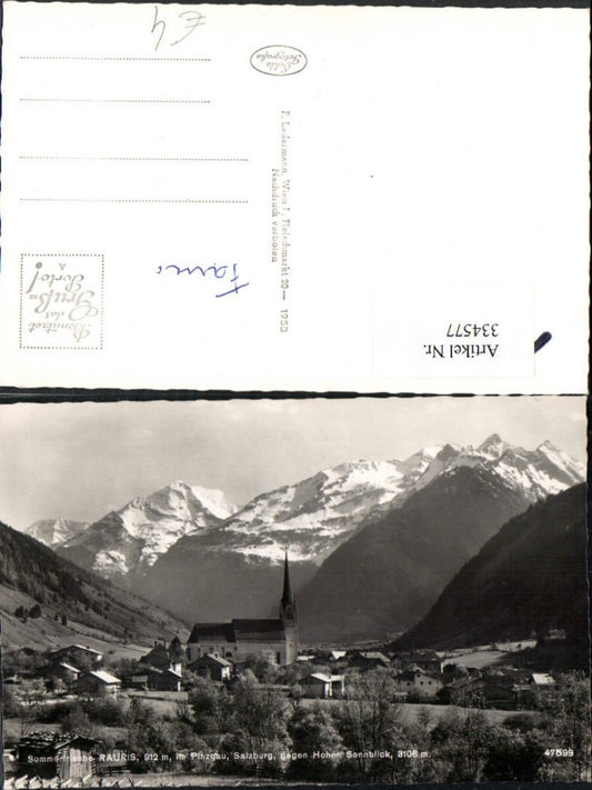334577,Rauris Totale Kirche geg. Hohen Sonnblick Bergkulisse